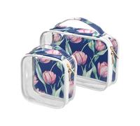 aidingzhi Confezione da 2 sacchetti da toilette trasparenti approvati TSA riutilizzabili piccola borsa cosmetica essenziale da viaggio Beauty Flowers Royal Blue, fiori di bellezza Royal Blue