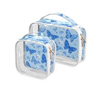 aidingzhi Confezione da 2 sacchetti da toilette trasparenti da appendere TSA approvati piccola borsa cosmetica portatile Kit da barba da uomo Blue Butterfly Flowers, Fiori farfalla blu