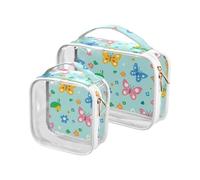 aidingzhi Confezione da 2 sacchetti da viaggio trasparenti approvati TSA multifunzionale borsa da viaggio cosmetica da viaggio essenziale Safari Spring Butterfly, safari primavera farfalla