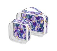 aidingzhi Confezione da 2 sacchetti da viaggio trasparenti TSA approvato borsa da viaggio portatile da viaggio Kit da barba da uomo Viola e Bianco Iris Fiori Pittura a olio, Pittura a olio di fiori di