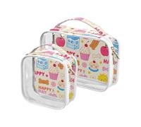 aidingzhi Confezione da 2 sacchetti trasparenti da viaggio approvati TSA impermeabile borsa per il trucco organizer da barba essenziali Cartoon Sun Cake Latte colorato, cartone animato sole torta