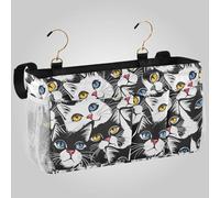 aidingzhi Contenitore natalizio da comodino con due borse a rete per letto a castello da appendere, organizer per dormitorio universitario, sponde del letto d'ospedale, campeggio, gatti fumetti nero