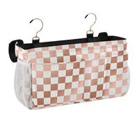 aidingzhi Contenitore natalizio da comodino con due borse a rete, per letto a castello, da appendere, per letti a castello, ospedali, dormitori, sponde del letto, a quadri color oro rosa