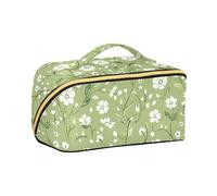 aidingzhi Estate Verde Piccoli Fiori Trucco Borse con divisori Grandi Borse Cosmetici Per Le Donne Viaggio-Size Accessori Da Viaggio