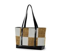 aidingzhi Falso Glitter Scacchiera Quadrati Oro Bianco Moda Borsa per le donne 35,6 cm con cerniera tela tote per Piscina Palestra Drogheria Viaggi con