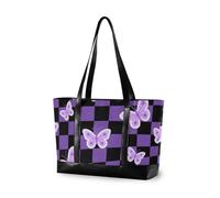 aidingzhi Farfalle Nero Viola Motivo a Scacchi Essentials lavoro tote bag per le donne con cerniera borsa per pannolini tote per il volo con