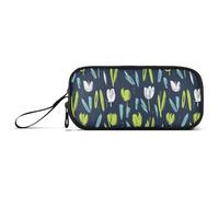 aidingzhi Fiore Verde Lime e Blu Navy Nylon Astuccio Matita Borsa Grande Capacità Art Pencil Case Cancelleria Scuola per Scuola Uomini