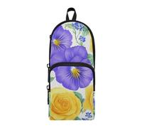 aidingzhi Fiori estivi Giallo Viola Nylon 3 Scomparti Scuola Matita Borse di Grande Capacità Astucci Per Ragazze Adolescenti Sacchetto di Cancelleria per College