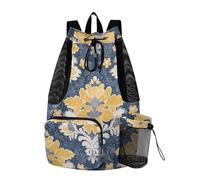 aidingzhi Garofano Pizzo Giallo Senape e Denim Blu Coulisse Zaini String Bookbag Con Tasche Interne Separazione Asciutto Bagnato