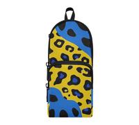 aidingzhi Giallo-blu Leopard Print Nylon 3 Scomparti Grande Matita Bag Studio & Multifunzionale College Pencil Case Organizzatore di Cancelleria per la Scuola Media