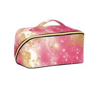 aidingzhi Golden Peach Waves Marble Makeup Bags con divisori Essentials Borse da viaggio per le donne con scomparti e manico