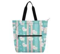 aidingzhi Graziosa borsa tote per bambini, ragazzi e ragazze, a strisce pastello con pecore carine, robusta borsa per la spesa riutilizzabile con cerniera per scuola, shopping, spiaggia, arcobaleno