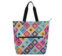 aidingzhi Graziosa borsa tote per bambini, ragazzi e ragazze, motivo geometrico a quadri colorati, leggera, borsa per attività artistica, con cerniera, per scuola e tempo di gioco, arcobaleno