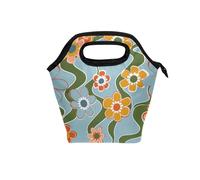 aidingzhi graziose borse per il pranzo per le donne con manico curvo borsa termica riutilizzabile borse più fredde per lavoro college fiore colorato blu linee ondulate