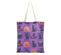 aidingzhi Halloween Modello Nero Gatti Zucca Viola Media Tela Tote Riutilizzabile Tote Bag Per Le Donne Tela Drogheria & Farmers Market 40,6 x 38,1 cm scuola essenziale