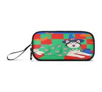 aidingzhi Halloween Siberian Husky Cane Verde Rosso Nylon Scuola Matita Sacchetto Astucci Ad Alta Capacità Per Le Ragazze Cancelleria per la Scuola Teen
