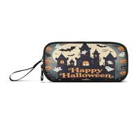 aidingzhi Happy Halloween Black Castle Nylon Big Pencil Bag High Capacity Pencil Case per College Stationery Bag per Studente universitario