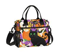 aidingzhi Happy Halloween Black Cat Skull Pumpkin Lunch Box per gli uomini Minimalista Grande Borsa Tote con Tracolla Insegnanti Picnic M