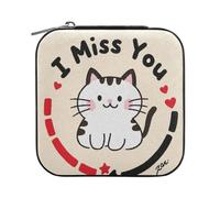 aidingzhi I Miss You - Custodia portatile in pelle PU con gatto bianco in stile cartone animato, mini organizer per gioielli da donna (prop2)