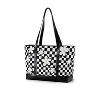 aidingzhi Il nero bianco del fiore ha controllato la grande borsa di totalizzatore portatile del computer portatile con la borsa di totalizzatore del lavoro della cerniera per la mamma