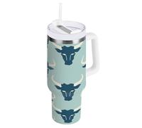aidingzhi Jon Klassen Style Bull - Borraccia da viaggio in acciaio inox da 1180 ml, con coperchio a prova di perdite e cannuccia, riutilizzabile, sottovuoto, da viaggio, con manico, per uomo e donna