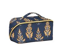 aidingzhi Leaves Rice Blue Yellow Beauty Bag con divisori Essentials Large Make Up Bag verticale autoportante