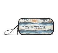 aidingzhi Life Is Better at The Beach - Astuccio grande in nylon per ragazzi, grande capacità, per cancelleria universitaria per insegnanti di scuola