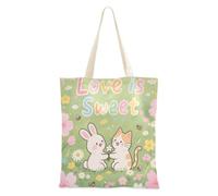 aidingzhi Love Is Sweet Animal Bunny Cat Tote Bag Grande Capacità Donna Canvas Tote Bag Grocery & Farmers Market 40,6 x 38,1 cm scuola essenziale
