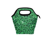 aidingzhi Lunch box per gli uomini isolati borse per il pranzo con manico curvo riscaldato pranzo box impermeabile spiaggia borsa termica per picnic viaggio falso glitter leopardo stampa verde