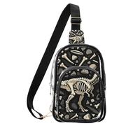 aidingzhi Marsupio da donna, in PVC, impermeabile, robusto, con motivo a cuore, trasparente, trasparente, Dinosauro Dino Trex Osso Fossili, Medium