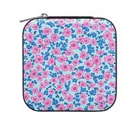aidingzhi Mini custodia portatile in pelle PU con fiori rosa e azzurro_2 mini portagioie in pelle PU organizer per gioielli da donna (prop2)