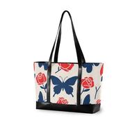 aidingzhi Moda Blu Rosso Rosa Fiore Farfalla semplice borsa di totalizzatore del computer portatile per le donne con la borsa della tela della chiusura lampo per l'università con