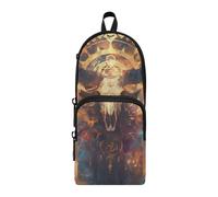 aidingzhi Mysterious Bull Skull Nylon 3 Scomparti Matita Sacchetto per Adolescenti Multiuso ed Estetico Astuccio Cancelleria per College