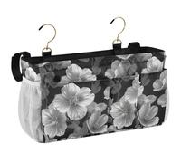 aidingzhi Organizer natalizio da comodino con due tasche a rete da appendere, per dormitorio universitario, sponde letto ospedaliere, campeggio, fiori di geranio bianco e nero