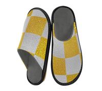 aidingzhi Pantofole da donna in memory foam, comode da donna, Finti quadrati a scacchiera glitter bianco giallo, 41/43 EU