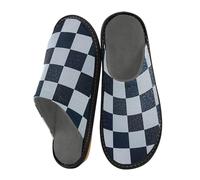 aidingzhi Pantofole da donna per interni pantofole da donna in memory foam pantofole da letto per la casa delle donne, Finti Glitter Scacchiera Squares Bianco Blu Navy, 4-5