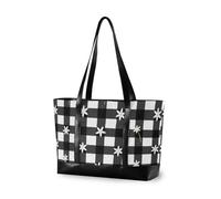 aidingzhi Plaid nero e bianco piccoli fiori borse di tote alla moda per il computer portatile delle donne con la chiusura lampo borse di totalizzatore per il college