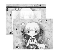 aidingzhi Raccoglitore matite sacchetti in plastica trasparente cartella di file per A4 carta lettera 2 Pack insegnante ufficio carino bianco nero ragazza anime