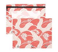 aidingzhi Raccoglitore per matite con cerniera, in plastica, per lettere A4, confezione da 2 pezzi, per studenti, ufficio, onde giapponesi rosse e bianche