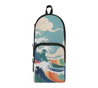 aidingzhi Retro giapponese Onde Colorate Nylon 3 Scomparti Grande Matita Borsa Per Le Ragazze Studio & Multifunzionale Matita Astucci Scuola Cancelleria per Elementare