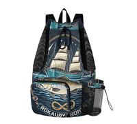 aidingzhi Rock Fish Zaino con coulisse per donne uomini borsa zaino stringa con tasca per bottiglia d'acqua impermeabile