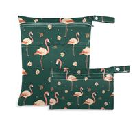 aidingzhi Sacchetti impermeabili lavabili (confezione da 2 sacchetti per pannolini), oggetti essenziali con manici per asilo nido, palestra (cartone animato dolce fenicottero verde)