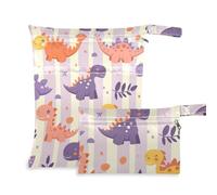 aidingzhi Sacchetti impermeabili per bambini, confezione da 2 elementi essenziali da viaggio per bambini, con manici per spiaggia, piscina (cartoni animati simpatici dinosauri a strisce viola chiaro)