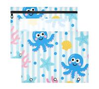 aidingzhi Sacchetti per raccoglitori con cerniera, per lettere di carta A4, confezione da 2 pezzi, per studenti di arino, cartone animato, blu, animali marini