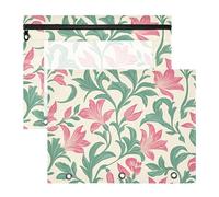 aidingzhi Scatola portamatite portatile in plastica per lettere A4, confezione da 2 pezzi, per insegnanti, classe, vintage, rosa, campanula e foglie verdi