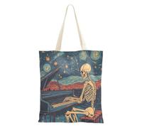 aidingzhi Skeleton Play The Piano Starry Sky Medium Canvas Tote Bag riutilizzabile Tote Bag per le donne Canvas Grocery & Farmers Market 40,6 x 38,1 cm scuola essenziale