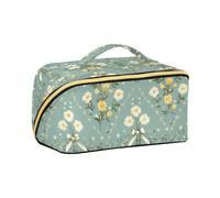 aidingzhi Stile pastorale Fiocchi Fiori Gialli Forme Menta Verde Sacchetto di Trucco con divisori Borsa Trucco Impermeabile Con Maniglia Accessori Da Viaggio