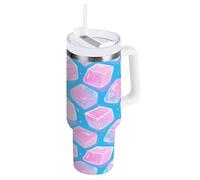 aidingzhi Summer Pink Ice Cube - Bicchiere in acciaio inox con coperchio e cannuccia, 1,18 l, con bocca larga, vuoto, 1,18 l, tazza da caffè per casa, ufficio o auto