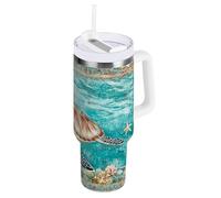 aidingzhi Tazza da caffè in acciaio inox, con coperchio a prova di perdite e cannuccia, a forma di tartaruga marina, stile retrò, 1,18 l, ideale come regalo da viaggio per donne, uomini, lui e lei