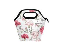 aidingzhi Tote borse per il pranzo da donna con manico curvo borsa termica per il pranzo impermeabile borsa termica da spiaggia per ufficio college chic garofano bianco rosso